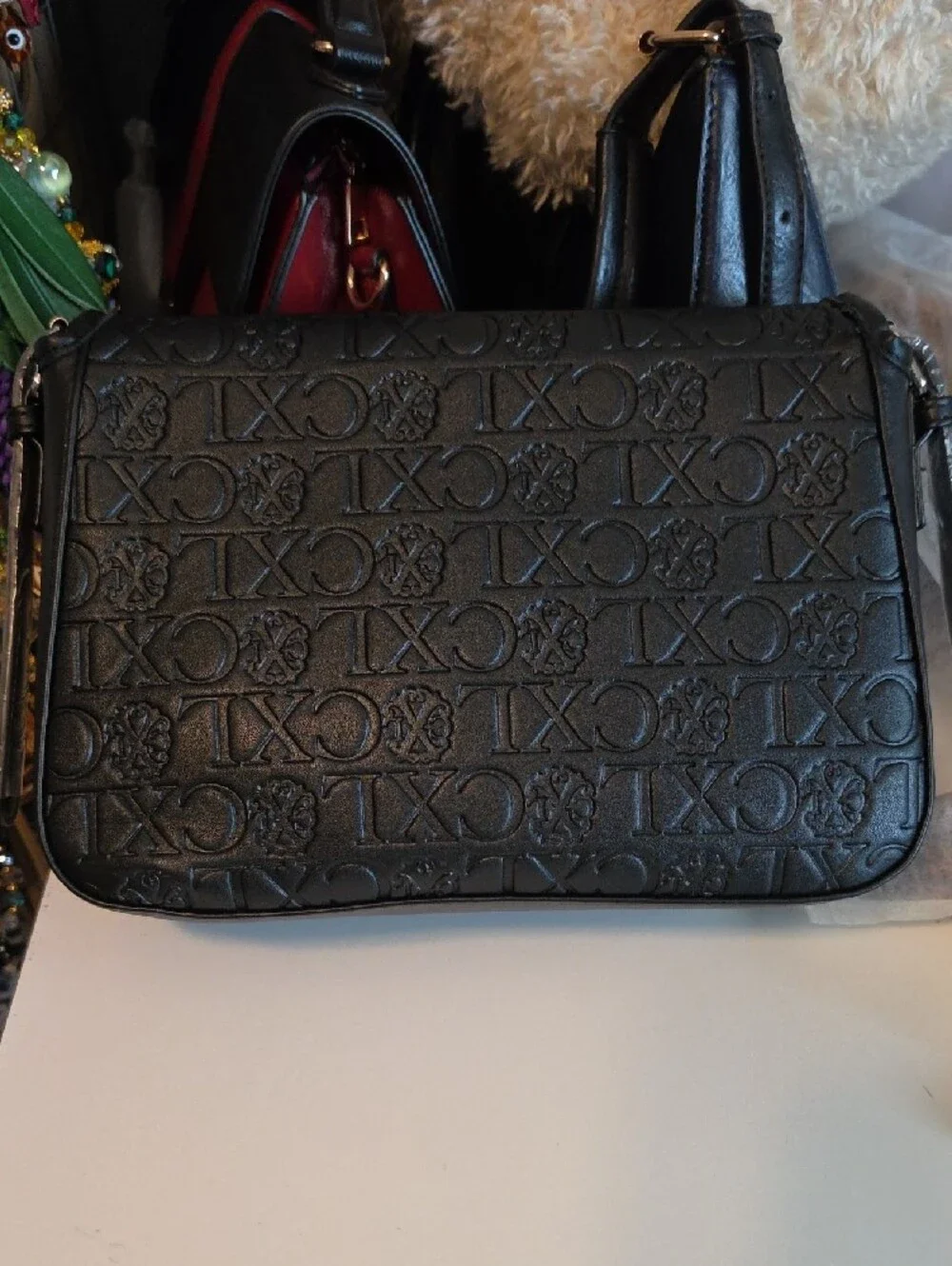 CXL By Christian Lacroix Embossed Black Shoulder Bag